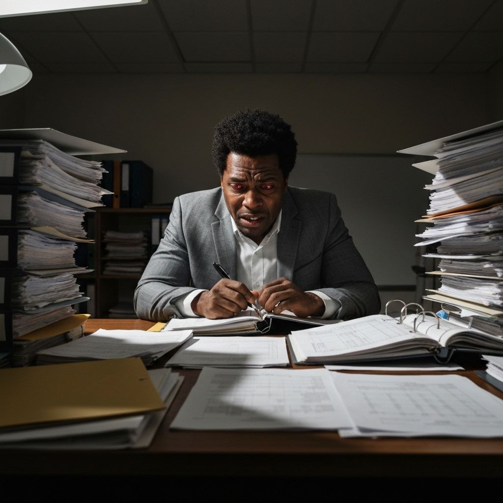 Stressed school administrator with paperwork